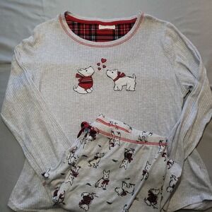 Laura Ashley Ladies PJs Pajama Set Dog Print Long Sleeve Top & Pants Size L